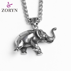 Colgante de Elefante de Acero Inoxidable, Estilo Bohemio Tribal Vintage, Amuleto de la Suerte, Joyería de Moda de Acero de Titanio para Hombres y Mujeres - Product Image 1