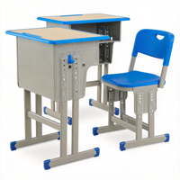 Bureau d'étudiant moderne à hauteur réglable avec tiroir à livres, crochet pour sac, pieds en métal, cadre chromé, mobilier scolaire pour utilisation en classe