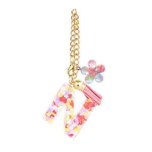 Llavero Estilo Boho con Letra, Colgante de Resina con Corazón y Confeti, Borla, Flor y Cadena Dorada, Accesorios para Bolso - Product Image 4