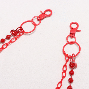 Cadena de cintura roja de doble capa con cuentas para jeans, estilo punk, cadena corporal de plástico, accesorio de uso diario. - Product Image 4