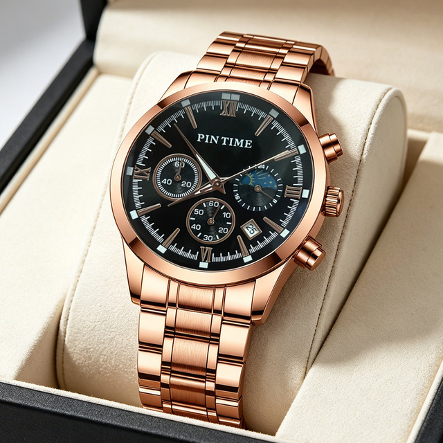 Multi-function Men's Chronograph Watch Alloy 45mm Luminous Hands Date 30M Water-resistant Stainless Steel Band Quartz Movement