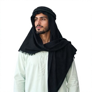 Pañuelo Turbante Árabe de Algodón Jacquard Negro al por Mayor con Borlas Shemagh Keffiyeh para Hombres Musulmanes - Product Image 1