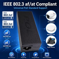 Inyector PoE+ IEEE802.3 Af/at, 1000 Mbps, 15.4 W/30 W, 48-52 V, Puertos Dobles, ABS Ignífugo, 110-240 VCA, 3 Años de Garantía