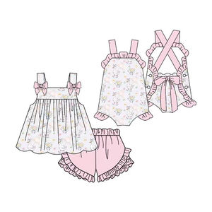 Conjuntos de pantalones cortos de lana estampados con animales y flores para niñas, peleles de burbuja para bebés, ropa a juego para hermanas, venta al por mayor. - Product Image 4