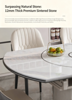 Table à manger transformable en marbre avec pieds en acier carbone et plaque chauffante pour villa, maison, restaurant, hôtel