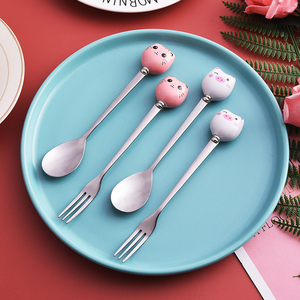 Creativo cartone animato animale cucchiaio da dessert cucchiaio di ceramica Forcella in acciaio inox piccolo portatile sveglio cucchiaio da dessert torta forcella - Product Image 3