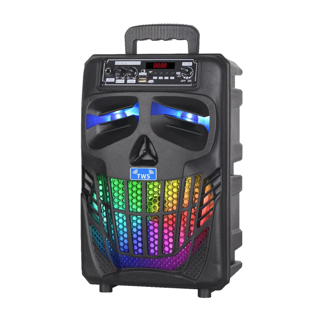 Skull Shaped Speaker 8 Inches Partybox Halloween Style Speaker with Flash Lights and Wired Microphone