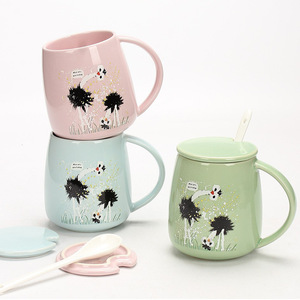 Customized creative ostrich print <b>cup</b>, large capacity coffee <b>cup</b>, high-value household <b>ceramic</b> <b>cup</b>, simple water <b>cup</b> with lid - Product Image 1