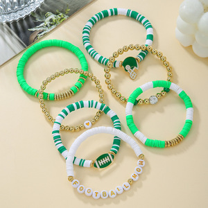 Hot Design Unisex Multi-Layer Football & Rugby Team Polymer Clay Cheerleading <b>Bracelet</b> <b>Set</b> Custom Zinc Alloy Elastic Beads Gifts - Product Image 3