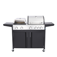 Tragbarer Outdoor-Gasgrill mit 6 Brennern und Seitenbrenner für Pizza