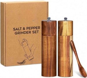 8 Inches Acacia Classic Customized Adjustable Wooden Hand Rotary Knob <b>Pepper</b> <b>Grinder</b> Set Manual Salt and <b>Pepper</b> Mill Set - Product Image 3