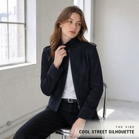 Veste en daim pour femme, style motard, fermeture éclair sur le devant, col montant, coupe courte et régulière, vêtement d'extérieur pour l'automne et l'hiver