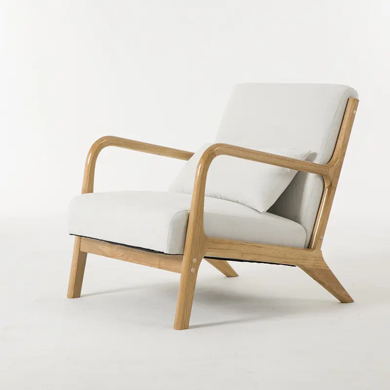 Leisure Solid Wood Frame Fabric Armchair Coffee Shop Living Room Furniture Balcony Single Lounge Chair