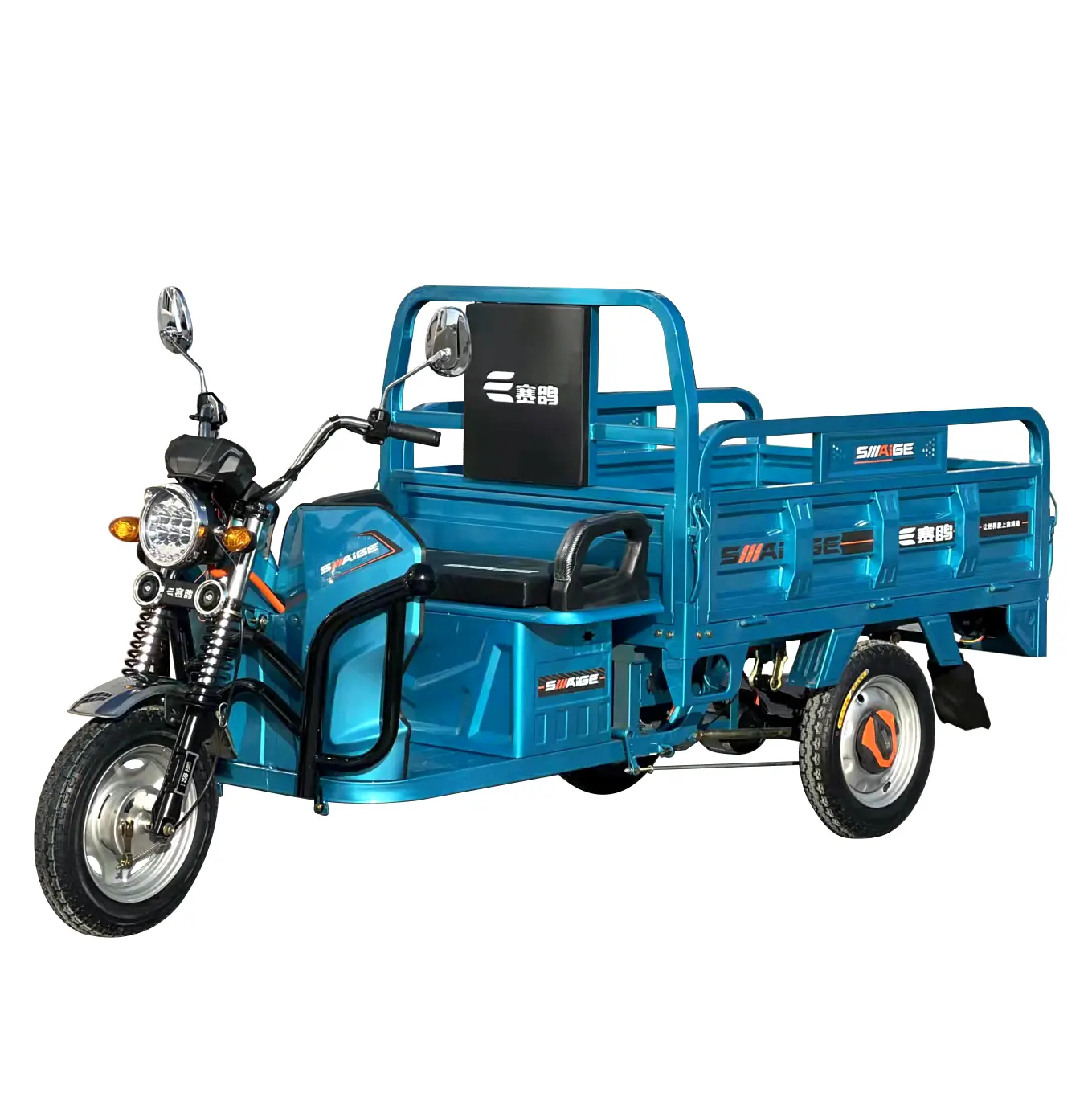 Two Chinese three wheeled electric freight vehicles electric tricycles tuk tuk tricycles delivery cargo tricycle