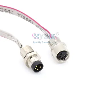 4 pin M8 circular connector with flat wires IP67 front mounting male female connector assembly