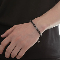 Bracelet pour homme en acier inoxydable électroplaqué, style vintage vieilli, personnalisé, carré, punk, minimaliste, hip hop