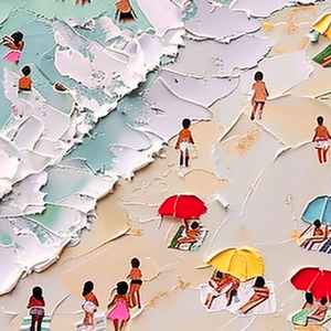 Peinture de natation de côte heureuse 3D peinture de foule d'art de côte d'été abstraite - Product Image 2