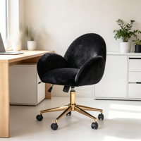 Fauteuil d'appoint moderne en velours blanc CARLFORD pour bureau à domicile, chambre et salon, fauteuil capitonné mobile avec roulettes pivotantes