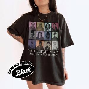 เสื้อยืดสีดำสำหรับผู้หญิงของคอมฟอร์ท คัลเลอร์สพิมพ์ลายสตรีนิยม คอกลม ลำลอง ทรงหลวม ผ้าฝ้ายเจอร์ซีย์ ใส่ได้ทุกฤดูกาล - Product Image 1