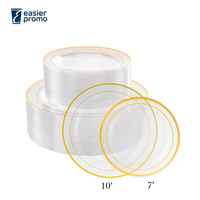 Assiettes de présentation jetables en plastique transparent de 10 et 7 pouces avec bord doré pour mariage