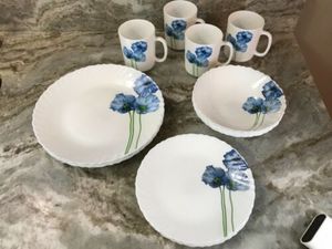 Vaisselle en porcelaine opale bleue, peinte à la main, écologique, assiettes, bols, tasses - Product Image 2