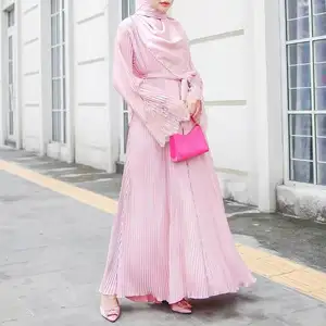 2023 Newest women abaya Dubai Islamic clothing Muslim long dress with pressed lace Abaya for women