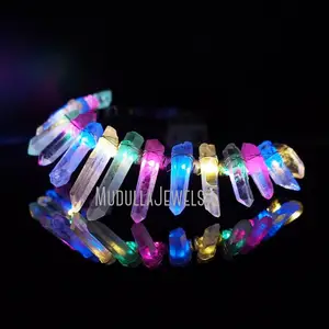 HJ36068 Led Crown Crystal Jewelry Led Light Up Wire Wrapped Free Form Graduated Pillar Colors Silver Plated Clear Crystal Crown