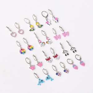 Juego de pendientes de aleación para niños con dijes de animales de diamantes de imitación, regalo de joyería para niños - Product Image 3