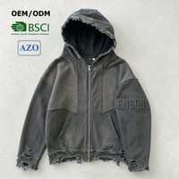 Premium Distressed Zip-up Hoodie mit 97,5% Formbeständigkeit, 3D-Silikon-Prägelogo, Schwere Baumwolle, Streetwear-Hoodies aus Fabrikproduktion