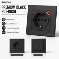 Prise murale DepoGuye noire pour PC, norme européenne Schuko, 2 prises, interrupteur variateur USB Type C, compatible avec boîtier de montage