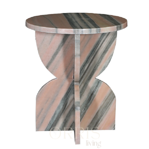 Table de chevet ronde en marbre rose, table d'appoint moderne faite à la main, base sculpturale artistique, mobilier de luxe pour la chambre à coucher, la salle à manger - Product Image 1