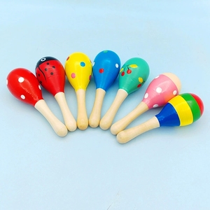 Maracas en bois miniatures à pois, peintes à la main, colorées, instrument de percussion Orff pour bébé, vente en gros - Product Image 3