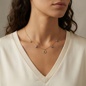 Collier en acier inoxydable avec pendentif délicat en émail bleu œil porte-bonheur, chaîne à maillons plaquée or 18 carats, cadeau œil du diable <span class=keywords><strong>pour</strong></span> femme - Product Image 4