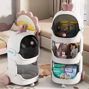 Étagère de rangement multifonctionnelle <span class=keywords><strong>à</strong></span> <span class=keywords><strong>3</strong></span> niveaux, chariot roulant en plastique empilable, organisateur de rangement pour jouets d'enfants avec <span class=keywords><strong>roulettes</strong></span> - Product Image 4