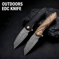 Couteaux de poche industriels personnalisables OEM avec manche en bois de zèbre/fibre de carbone G10, acier Damas, pliables, pour la chasse en extérieur