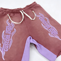 Shorts en molleton délavé vintage pour femmes, personnalisables avec impression graphique, patchwork color block, ourlet brut, style streetwear Y2K