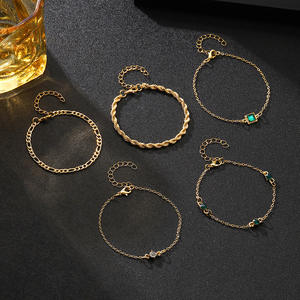 Parures de bijoux fantaisie, ensemble de bracelets 18,5 cm + 5 cm, chaîne dorée avec cristal taille émeraude pour femmes, pour les soirées - Product Image 4