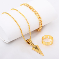 Ensemble de bijoux pour homme, pendentif flèche punk, collier, bracelet et bague en forme de flèche plaqué or, accessoires de mode hip hop
