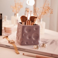 Pot de rangement en céramique de luxe léger pour fromage, organiseur de bureau élégant, porte-crayons, pot de rangement cosmétique avec couvercle