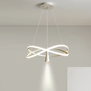 Creative Personality Circle Chandelier Modern Ring <b>Living</b> Dining <b>Room</b> Black Pendant <b>Light</b> with Spot <b>Light</b> - Product Image 6