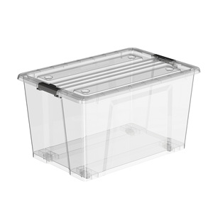BARGAIN FACTORY 3-Piece <strong>Clear</strong> Plastic Storage <strong>Containers</strong> Lids Clips 43L Capacity Integrated Handles BPA Free English Design - Product Image 1