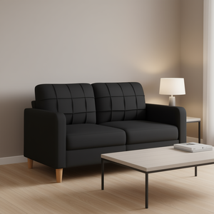 2 Seater Black Living Room Sofa Polyester <b>Foam</b> Filled Modern Tufted Design Cushion Back <b>Padded</b> Arms - Product Image 2