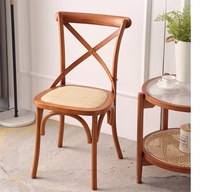Chaise de salle à manger empilable en bois de bouleau massif avec dossier croisé, design antique, assise en rotin pour événements extérieurs, mariages et usage domestique