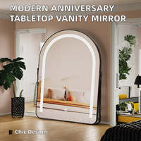 Modern for Arch Shape LED Lighted Touch Switch Freestanding Makeup Mirror Metal Frame Glass Personalized Desktop Cosmetic