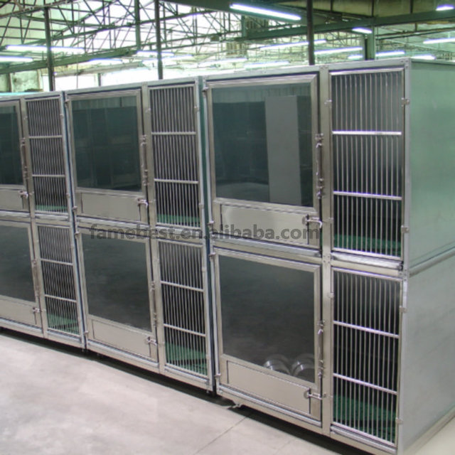 Easy Clean Stackable Kennel Equipped with Drainage System & Sturdy Tempered Glass for Animal Rescue Center