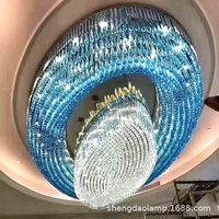 Lustre en cristal bleu fait main, LED, double usage, pour bureau, hall d'entrée, zone de vente, sur mesure, non standard