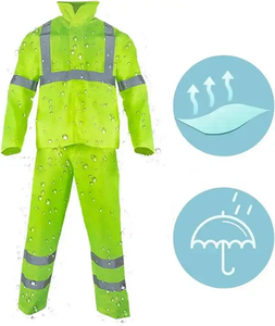 Chubasquero reflectante fluorescente personalizado Chubasquero ligero impermeable con pantalones monos para hombres y mujeres - Product Image 2