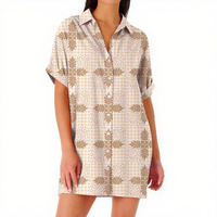 Robe T-shirt Midi Femme Tendance Estivale avec Poches Manches Courtes Imprimé Numérique Infroissable Boutonnée Décontractée