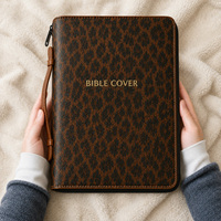Élégante Housse de Bible en Cuir Rigide Personnalisée avec Fermeture Éclair, Motif Léopard Estampé Or, Cadeau pour Femme Chrétienne