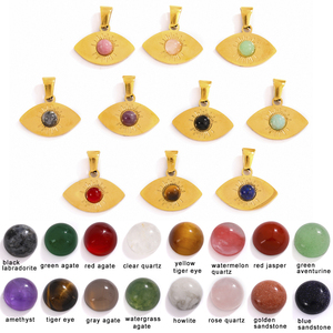 Colgante de Piedra Natural al por Mayor, Acero Inoxidable 18k, Ojo de Tigre, Rodocrosita, Lapislázuli, Ágata <span class=keywords><strong>Verde</strong></span>, para Hombre y Mujer - Product Image 4